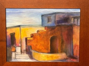 lot 366 image: Framed Original Oil on Board Metallic Finish Painting