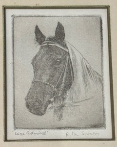 lot 19A image: Pair of Original Etchings of War Admiral and Johnstown by Rita Swann