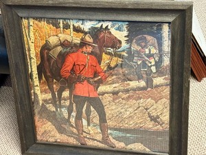 lot 361 image: Vintage Framed Canadian Mounty Print by A. Friberg Print