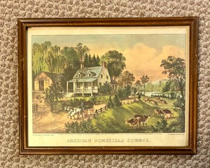 lot 437 image: Three Vintage Framed Prints American Hamstead Summer, Autumn and Winter