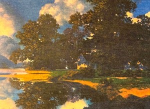 lot 449 image: Framed Maxfield Parrish Print, Sheltering Oaks