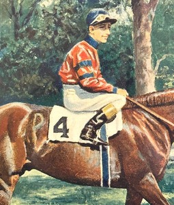 lot 506 image: Framed Horse Jockey Print, Whirlaway by George Ford Morris