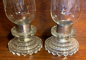 lot 347C image: Pair of Vintage Etched Glass and Crystal Candle Holders
