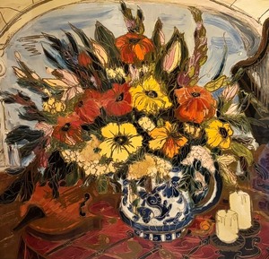 lot 112C image: Large Lovely Framed Vintage Floral Print