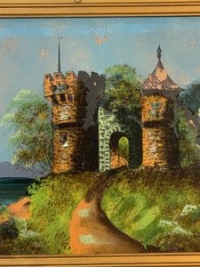 lot 344 image: Antique Reverse Painted Glass Framed Art