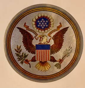 lot 345 image: Vintage Framed Great Seal of the United States Foil Print Eagle