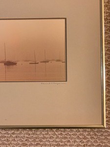 lot 349 image: Peaceful Vintage Signed Framed Print of Sailboats