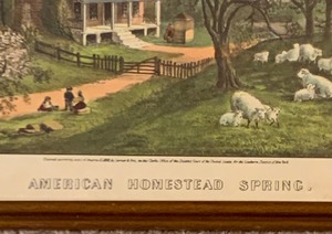 lot 350 image: Vintage Framed Art Print 1860s American Homestead Spring