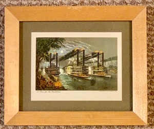 lot 372B image: Vintage Framed Currier & Ives The Champions of The Mississippi Art Print and Currier & Ives - The Great Mississippi Steamboat Race Art Print