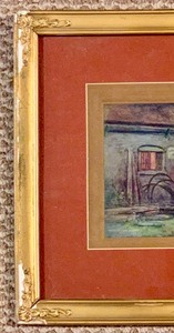lot 145 image: Vintage Framed French Print, Horse Stable Farrier at Work