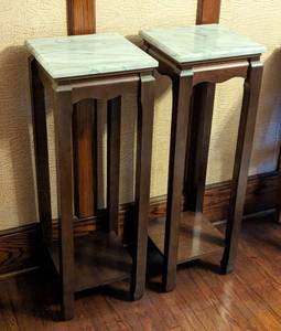lot 12 image: Pair Marble Topped Wood Stands