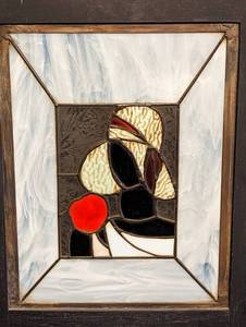 lot 16 image: Small Hanging Stained Glass Art Deco Woman Panel