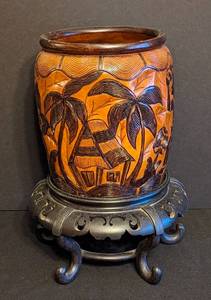 lot 133D image: Carved Wood Vase and Stand