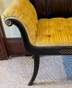lot 136D image: Vintage Upholstered Mahogany Bench