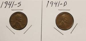 1941, 1941 D, 1941 S Wheat Back Pennies