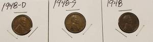 1948, 1948 D, 1948 S Wheat Back Pennies