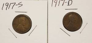 1917, 1917 D, 1917 S Wheat Back Pennies