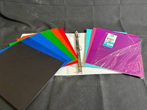 lot 38 image: 3-Ring White Binder & 8 Colored Paper Folders