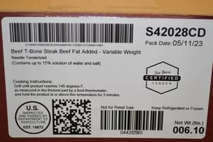 Case of 15 Two Rivers Variable Weight Beef T-Bone Steaks Net Weight 6.1lb - Pack Date 51123