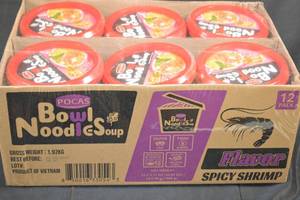 Case of Bowl Noodle Soup Spicy Shrimp Flavor 12 Bowls Total