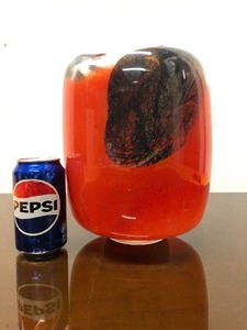 lot 13 image: Large Heavy Art Glass Vase - Red wSwirled Formations