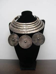 lot 75 image: LARGE Antique Chinese Miao Layered Necklace wDisc Pendants