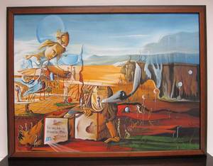 lot 2 image: Outstanding Vintage Signed Oil on Canvas Surrealist Painting