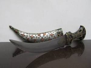 lot 48 image: Nice Old Enameled Persian Dagger wGilt Decorated Blade