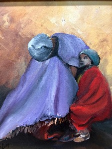 lot 78 image: Framed Signed Vintage Oil on Canvas Painting - Mother & Child