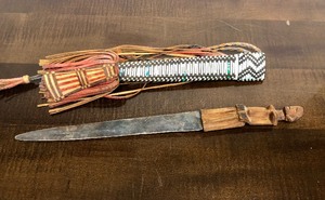 lot 117 image: Primitive Vintage African Tribal Dagger wFigural Wood Handle 