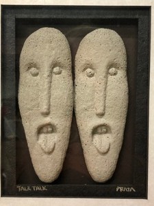 lot 122 image: Shadowbox Framed Original Concrete Sculpture Artwork by Ralph Prata - Pair of Faces
