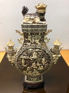 lot 129 image: Fantastic Chinese Carved Bone Censer  Urn