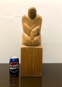 lot 155 image: Larger Vintage Primitive Carved Wood Figural Sculpture - Kneeling Woman