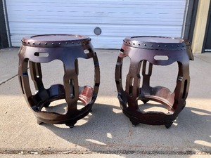 lot 166 image: Matching Pair of 1950s Oriental Rosewood Pedestal Stands