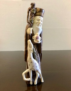 lot 168 image: Signed Vintage Chinese Genuine Bone & Inlaid Wood Figural Carving #1