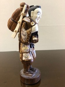 lot 174 image: Signed Vintage Chinese Genuine Bone & Inlaid Wood Figural Carving #7