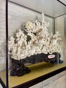 lot 143 image: Exceptional Large Chinese Carved Bone Village Scene wConcentric Ball