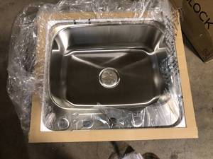 lot 3 image: eModernDecor Top Mount Drop-In Stainless Steel 18-Gauge 25 in. x 22 in. x 9 in. Deep 4-Faucet Holes Single Bowl Kitchen Sink  Customer Returns See Pictures