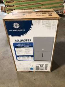 lot 18 image: GE 50-Pint Dehumidifier for Basement, Garage or Wet Rooms up to 4500 sq. ft. in Grey, Smart Dry, Customer Returns See Pictures