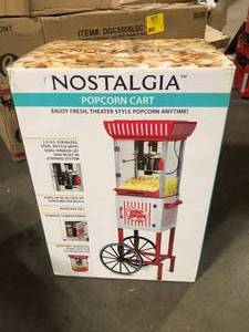 lot 45 image: Nostalgia 380 W 2.5 oz. RedWhite Hot Air Popcorn Cart with Easy Mobility Customer Returns See Pictures
