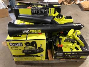lot 23 image: Pallet of Assorted Ryobi Lawn Care Items Various Models and Conditions Customer Returns See Pictures