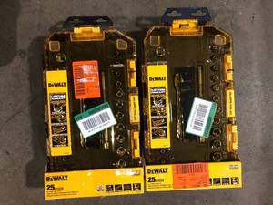 lot 44 image: Lot of 2 DEWALT 14 in. Drive SAE and Metric Ratchet and Socket Set (25-Piece) Customer Returns See Pictures