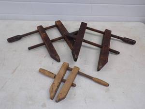lot 7 image: Antique Wood Carpenter Clamps