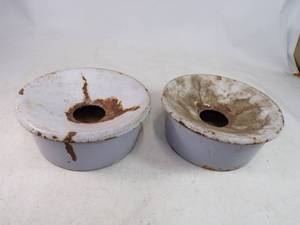 lot 21 image: 2 Heavy Porcelain over Cast Iron Barbershop Spitoons