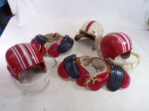 lot 52 image: Late 50sEarly 60s Childrens Macgregor Football Helmets & Shoulder Pads