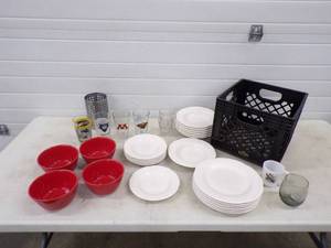 lot 98 image: Heavy Dinner Plates, Bowls, and Sports Glasses