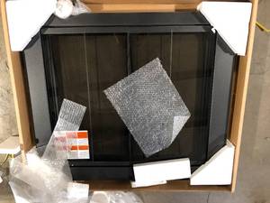 lot 5 image: Pleasant Hearth Carson Medium Vintage Iron Glass Fireplace Doors   Customer Returns See Pictures