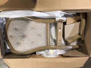 lot 11 image: Acme Furniture Chelmsford Beige Fabric and Antique Taupe Fabric Tufted Arm Chair (Set of 2)  Customer Returns See Pictures