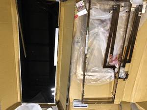 lot 27 image: Towson 52 in. Gold Plating and Black Rectangular Glass Top Console Table by Furniture of America   Customer Returns See Pictures