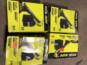 lot 44 image: Lot of 4 RYOBI 40V Vac Attack Cordless Battery Leaf VacuumMulcher (Tool Only)  Customer Returns See Pictures